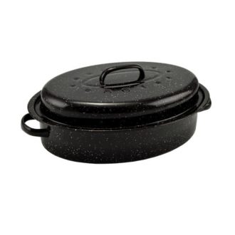   Zománcozott kacsasütő fedővel – 37×26 cm, 3,5 liter, fekete
