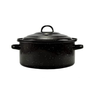   Zománcozott Lábas fedővel 27 cm 2,8 literes fekete-fehér pöttyös