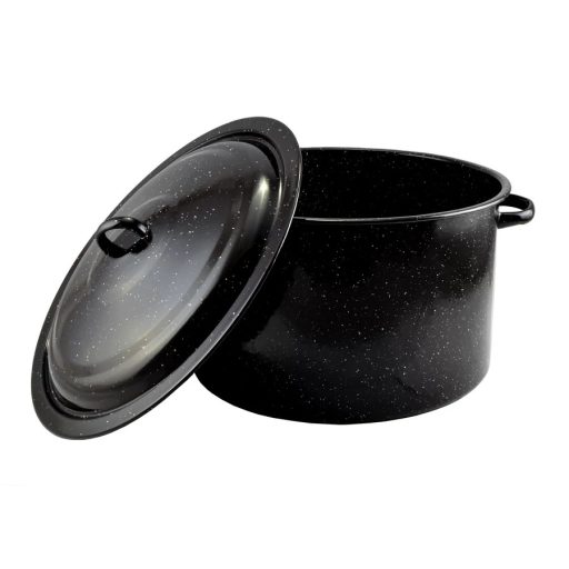 Zománcozott lábas fedővel 36 cm – 20 literes, fekete-fehér pöttyös