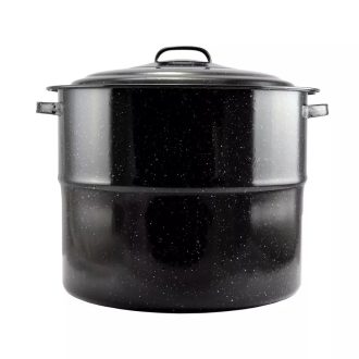   Zománcozott lábas fedővel 45 cm – 31,5 literes, fekete-fehér pöttyös