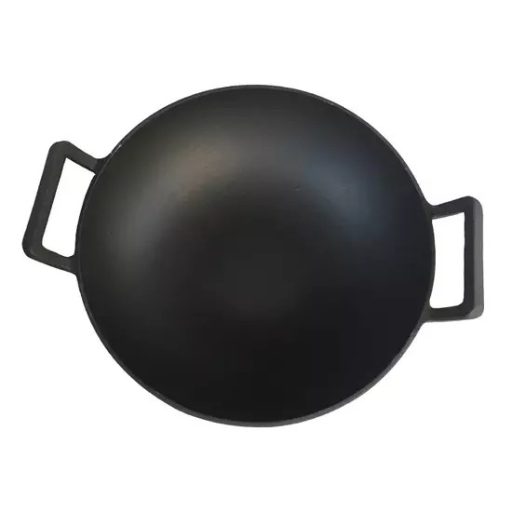Hagyományos Kínai Öntöttvas Wok Fa Fedővel  Nagy, 36,5 cm