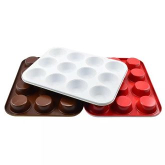   Kerámia bevonatos muffinsütő 12 db-os – alumínium, 35×27×3 cm