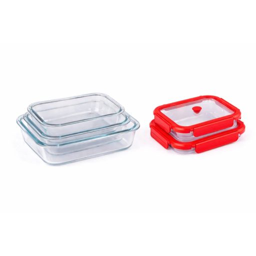 Hőálló üveg ételtároló és sütőedény fedővel 640 ml – 400°C-ig, 18,5×14×6,5 cm