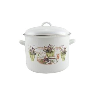 Zománcozott fazék fedővel 24cm levendula mintás