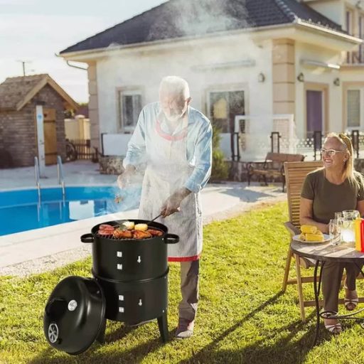 Grillező – füstölő smoker 40 cm, hőmérővel