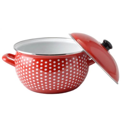 Piros Pöttyös Zománcozott Lábas Fedővel – 20 cm, 3,8 L