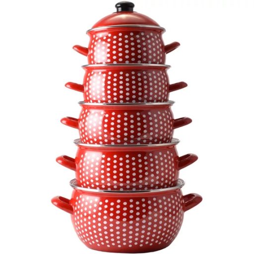 Piros Pöttyös Zománcozott Lábas Fedővel – 20 cm, 3,8 L