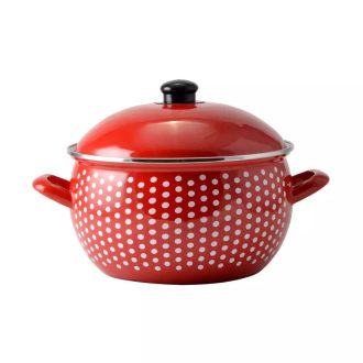  Piros Pöttyös Zománcozott Lábas Fedővel – 22 cm, 4,8 L