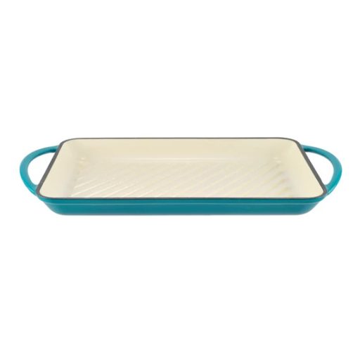 Zománcozott öntöttvas grill tepsi 33×21,5 cm – Türkizkék, füles kivitel