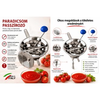   Olasz minőségi inox hal és paradicsompasszírozó 3 betétes 24cm Emanuel