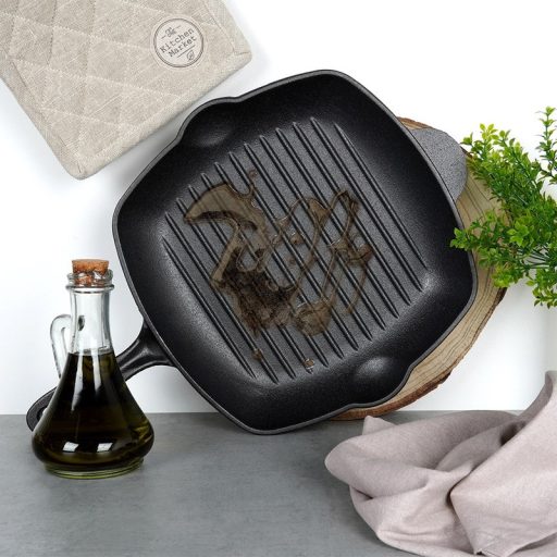 Négyzet alakú öntöttvas grillserpenyő szilikon nyélvédővel – CAST LINE 28×28 cm