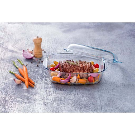 PYREX Essentials szögletes sütőtál fedővel 4,5l