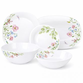   OPAL Szögletes Porcelán Étkészlet – 20 részes, Réti Virág mintával