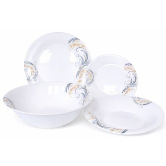   OPAL Kerek Porcelán Étkészlet – 19 részes, Rózsaszín–Szürke