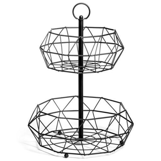 Gyümölcskosár fém, 2 szintes, fekete – 32 cm