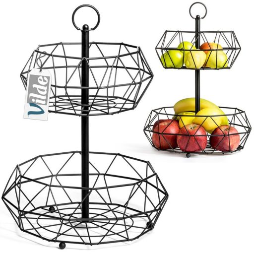 Gyümölcskosár fém, 2 szintes, fekete – 32 cm