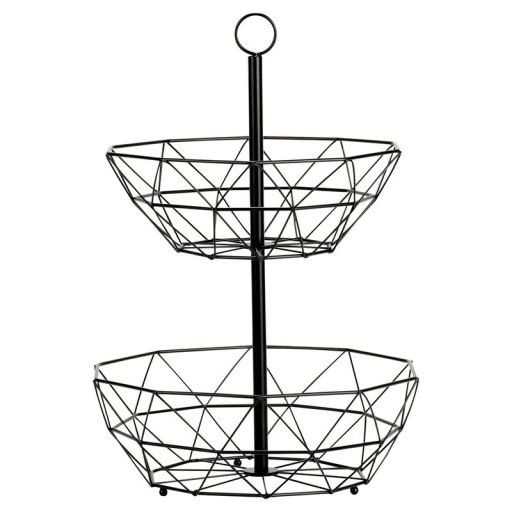 Gyümölcskosár fém, 2 szintes, fekete – 30 cm