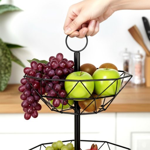 Gyümölcskosár fém, 2 szintes, fekete – 30 cm