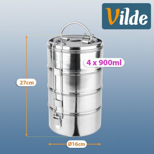 4 szintes rozsdamentes ételhordó, 4 × 900 ml