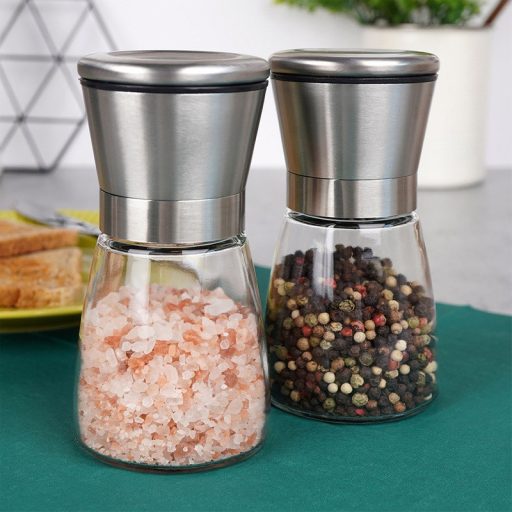 Kézi só- és borsőrlő készlet – 2 db üveg tartállyal