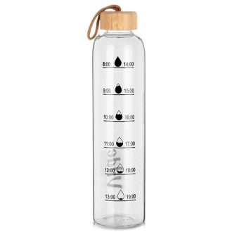 Üveg kulacs bambusz kupakkal 1 liter