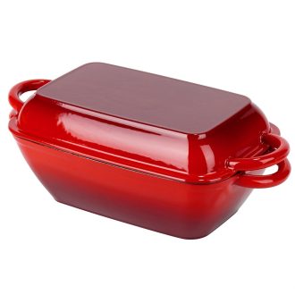   Zománcozott öntöttvas tepsi fedővel, 38 × 19,5 cm, 3,5 + 1,5 liter