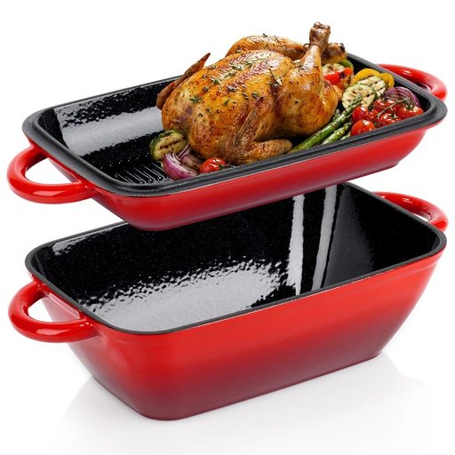 Zománcozott öntöttvas tepsi fedővel, 38 × 19,5 cm, 3,5 + 1,5 liter