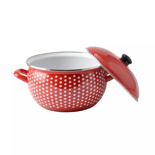 Piros Pöttyös Zománcozott Lábas Fedővel – 18 cm, 2,7 L