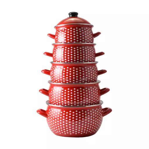 Piros Pöttyös Zománcozott Lábas Fedővel – 18 cm, 2,7 L