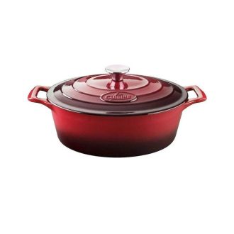 Zománcozott öntöttvas ovál lábas fedővel 29 cm piros