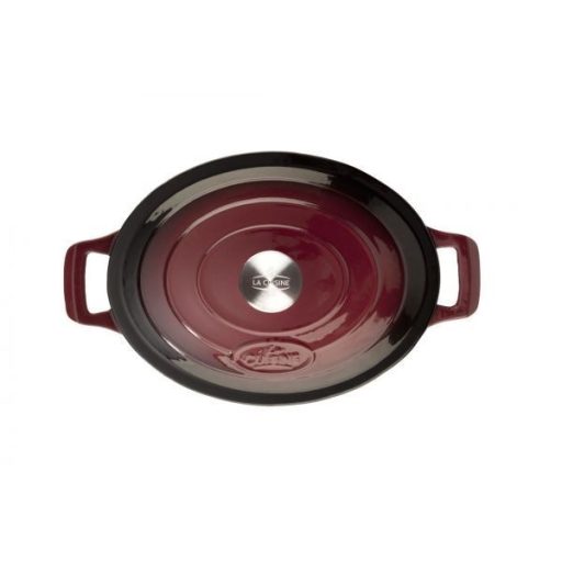 Zománcozott öntöttvas ovál lábas fedővel 29 cm piros
