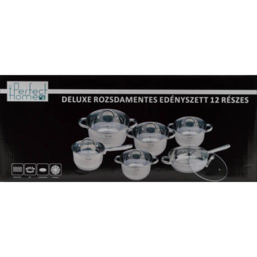 Deluxe 12 részes, rozsdamentes edénykészlet üvegfedővel
