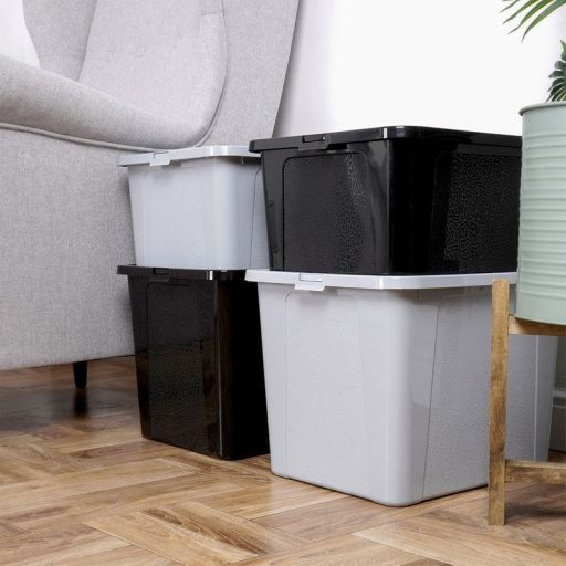 Tárolódoboz fedéllel – 30 l, világosszürke