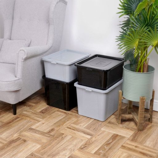 Tárolódoboz fedéllel – 30 l, világosszürke
