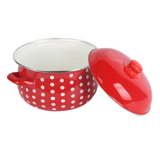 Piros pöttyös zománcozott lábas fedővel 16 cm 2 liter