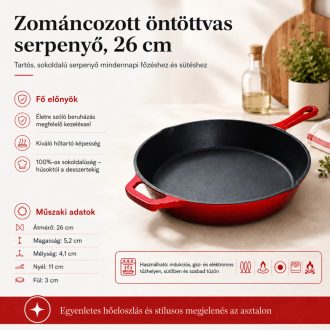 Zománcozott Öntöttvas piros serpenyő 26cm
