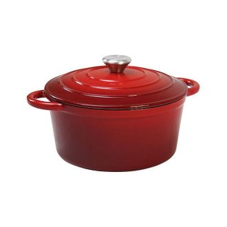   Zománcozott piros öntöttvas lábas fedővel 28cm fém fogóval, 6literes