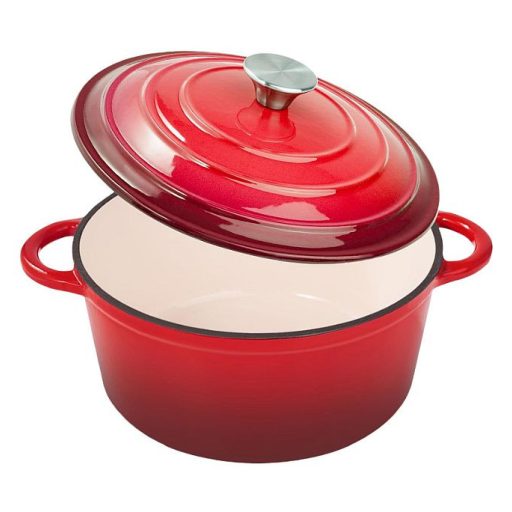Zománcozott piros öntöttvas lábas fedővel 28cm fém fogóval, 6literes